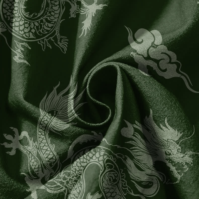 Buddha Stones Pantaloni harem da uomo in puro cotone con coulisse e tasche, fantasia drago e nuvole. - image 11