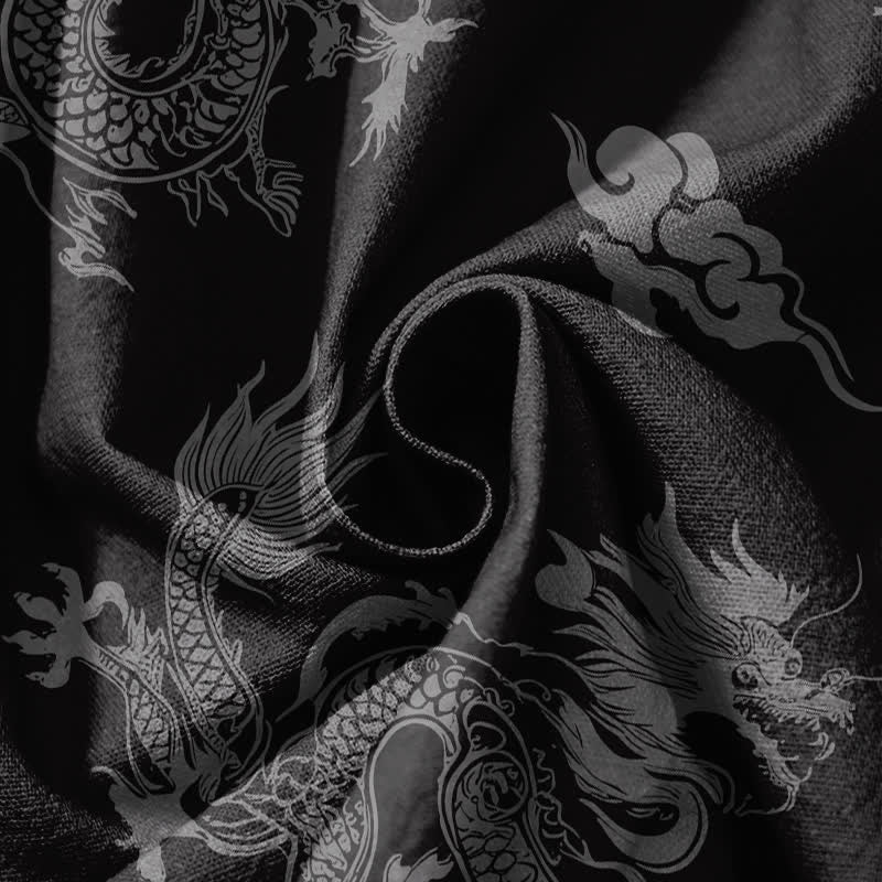 Buddha Stones Pantaloni harem da uomo in puro cotone con coulisse e tasche, fantasia drago e nuvole. - image 17