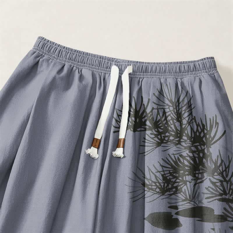 Buddha Stones Pantaloni harem da uomo in puro cotone con coulisse e tasche, fantasia a foglie di loto e koi. - image 15