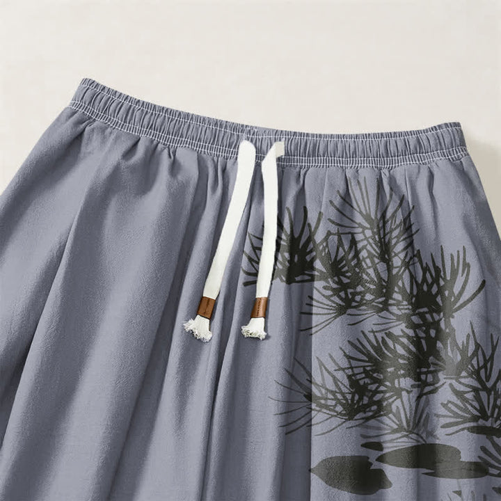 Buddha Stones Pantaloni harem da uomo in puro cotone con coulisse e tasche, fantasia a foglie di loto e koi. - image 15