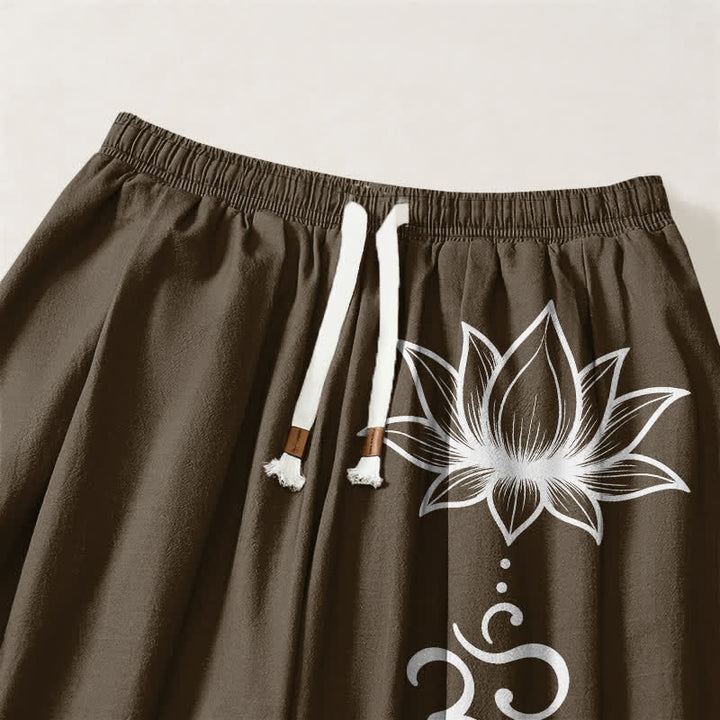 Buddha Stones Pantaloni harem da uomo in puro cotone con motivo loto Om e coulisse, con tasche. - image 9
