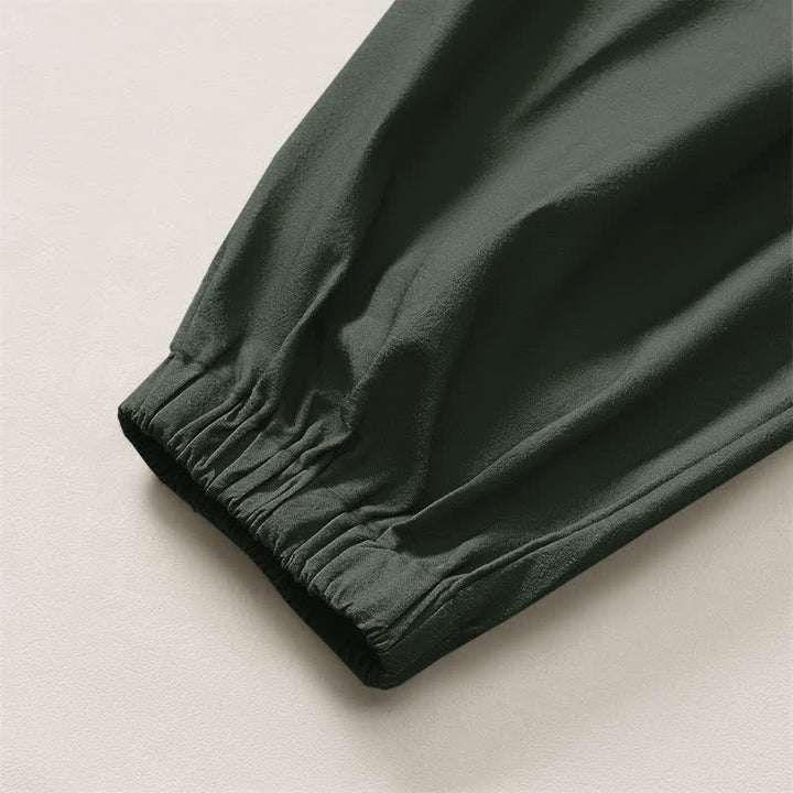Buddha Stones Pantaloni harem da uomo in puro cotone con motivo loto Om e coulisse, con tasche. - image 16