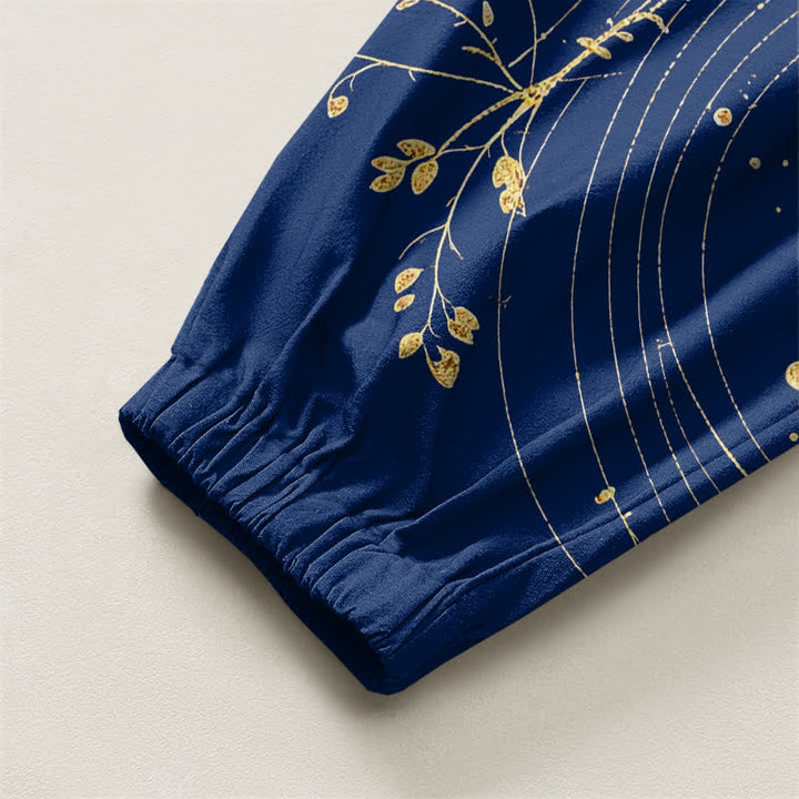 Buddha Stones Pantaloni harem da uomo in puro cotone con coulisse e tasche, fantasia drago dorato e nuvole, con motivo a nuvole e drago. - image 10