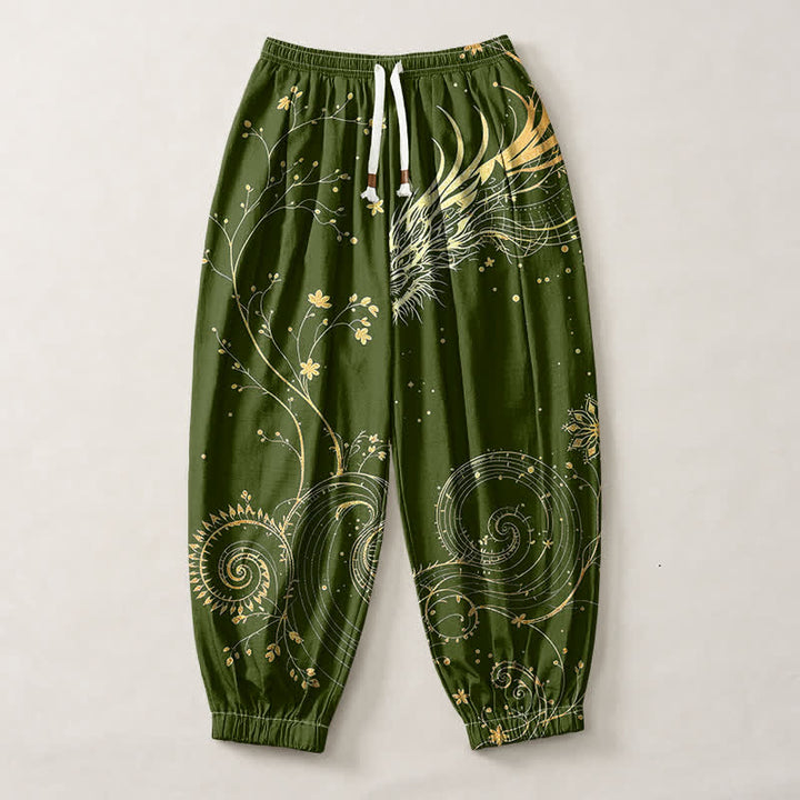 Buddha Stones Pantaloni harem da uomo in puro cotone con coulisse e tasche, fantasia drago dorato e nuvole, con motivo a nuvole e drago. - image 13