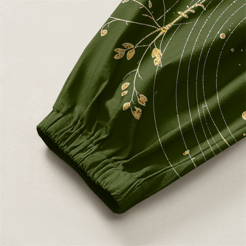 Buddha Stones Pantaloni harem da uomo in puro cotone con coulisse e tasche, fantasia drago dorato e nuvole, con motivo a nuvole e drago. - image 16