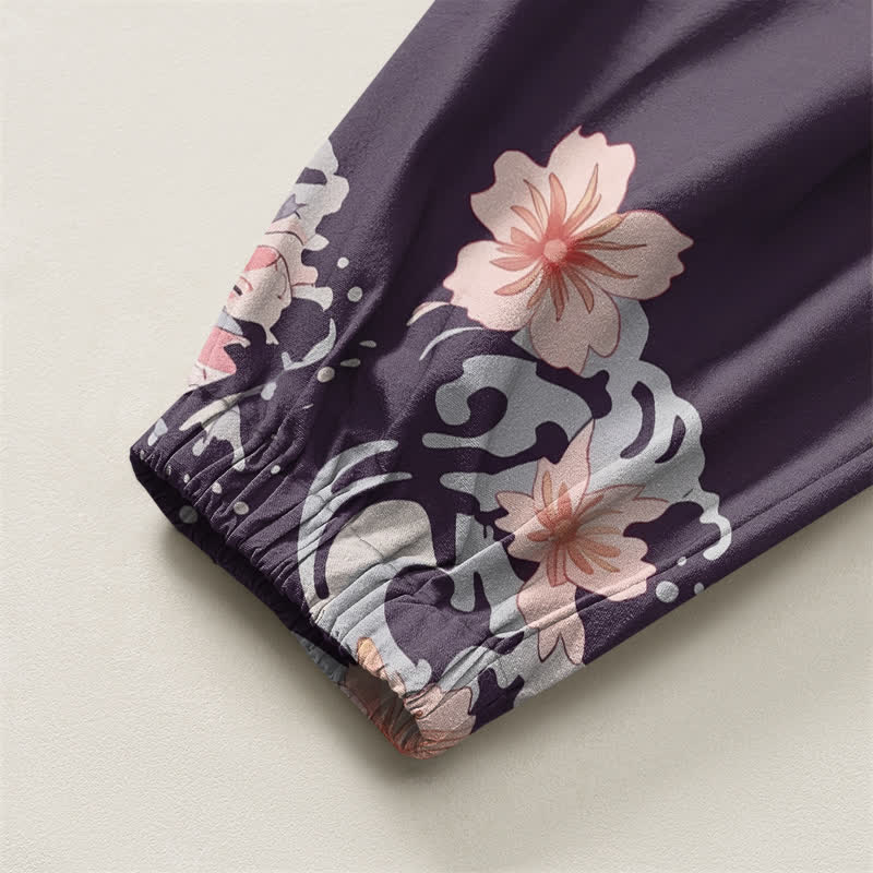 Buddha Stones Pantaloni harem da uomo in puro cotone con coulisse e tasche, motivo drago, sakura e loto. - image 10