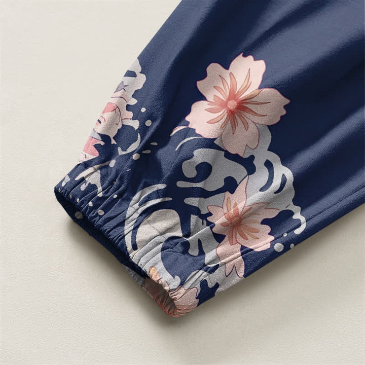 Buddha Stones Pantaloni harem da uomo in puro cotone con coulisse e tasche, motivo drago, sakura e loto. - image 16