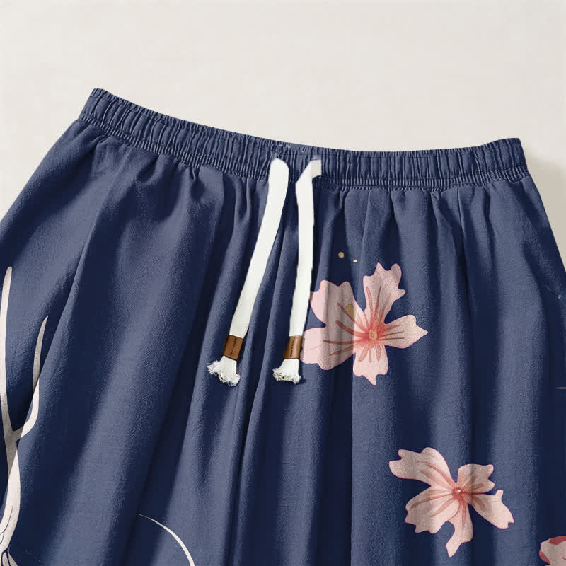Buddha Stones Pantaloni harem da uomo in puro cotone con coulisse e tasche, motivo drago, sakura e loto. - image 15