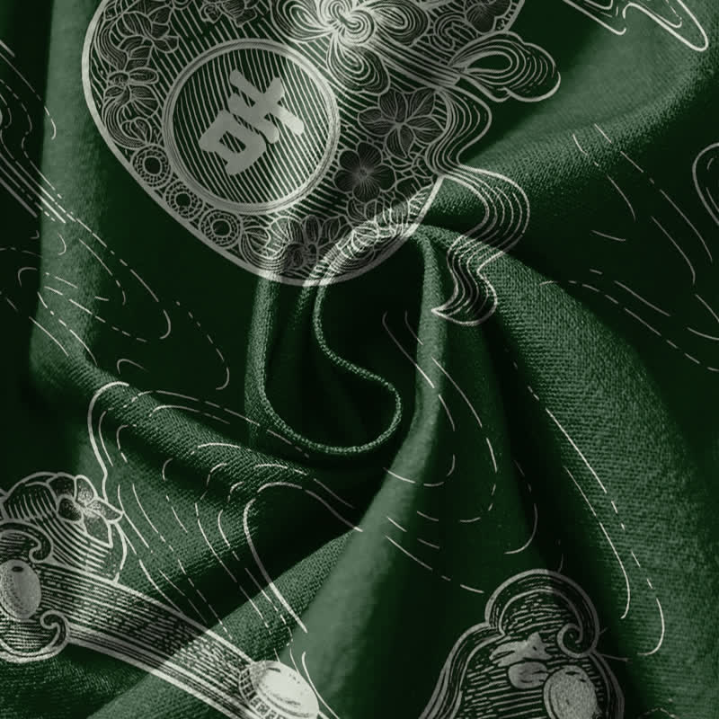 Buddha Stones Pantaloni harem da uomo in puro cotone con coulisse e tasche, con motivo a nuvole di buon auspicio e scritta "Moneta". - image 5