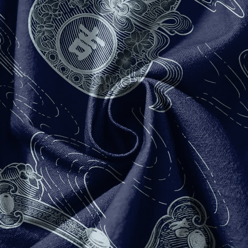 Buddha Stones Pantaloni harem da uomo in puro cotone con coulisse e tasche, con motivo a nuvole di buon auspicio e scritta "Moneta". - image 17