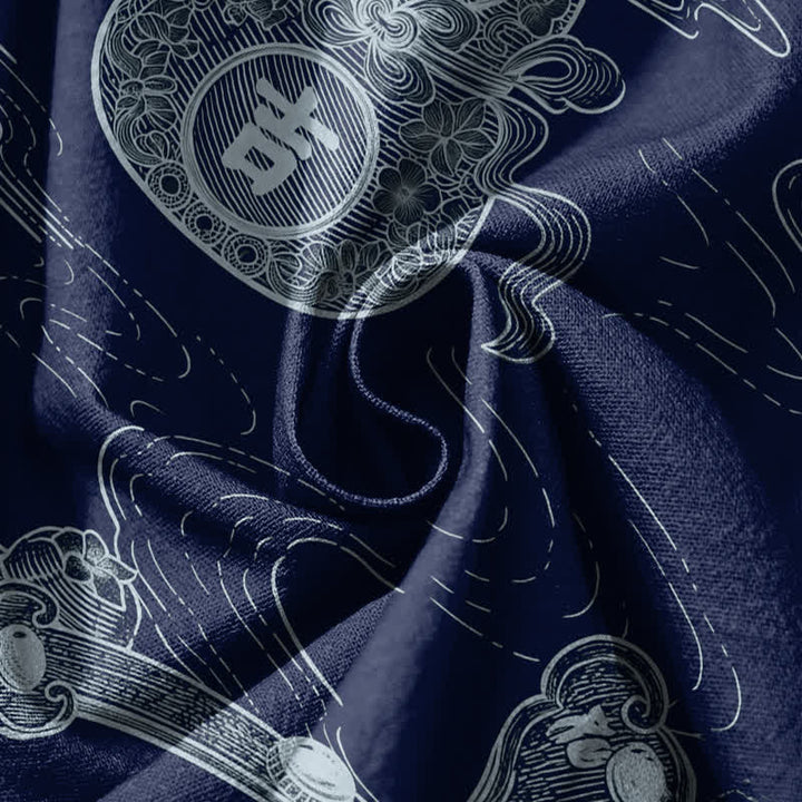 Buddha Stones Pantaloni harem da uomo in puro cotone con coulisse e tasche, con motivo a nuvole di buon auspicio e scritta "Moneta". - image 17