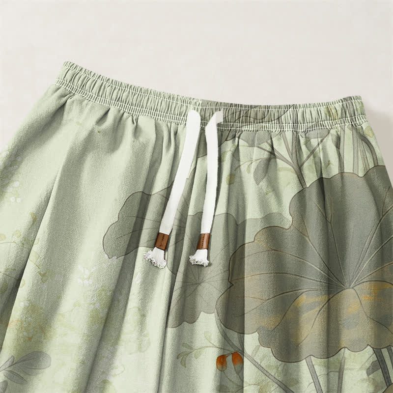 Buddha Stones Pantaloni harem da uomo in puro cotone, stile vintage, con motivo floreale, loto e gatto, con coulisse e tasche. - image 9