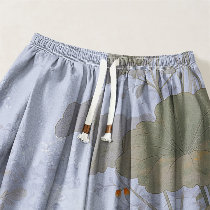 Buddha Stones Pantaloni harem da uomo in puro cotone, stile vintage, con motivo floreale, loto e gatto, con coulisse e tasche. - image 15