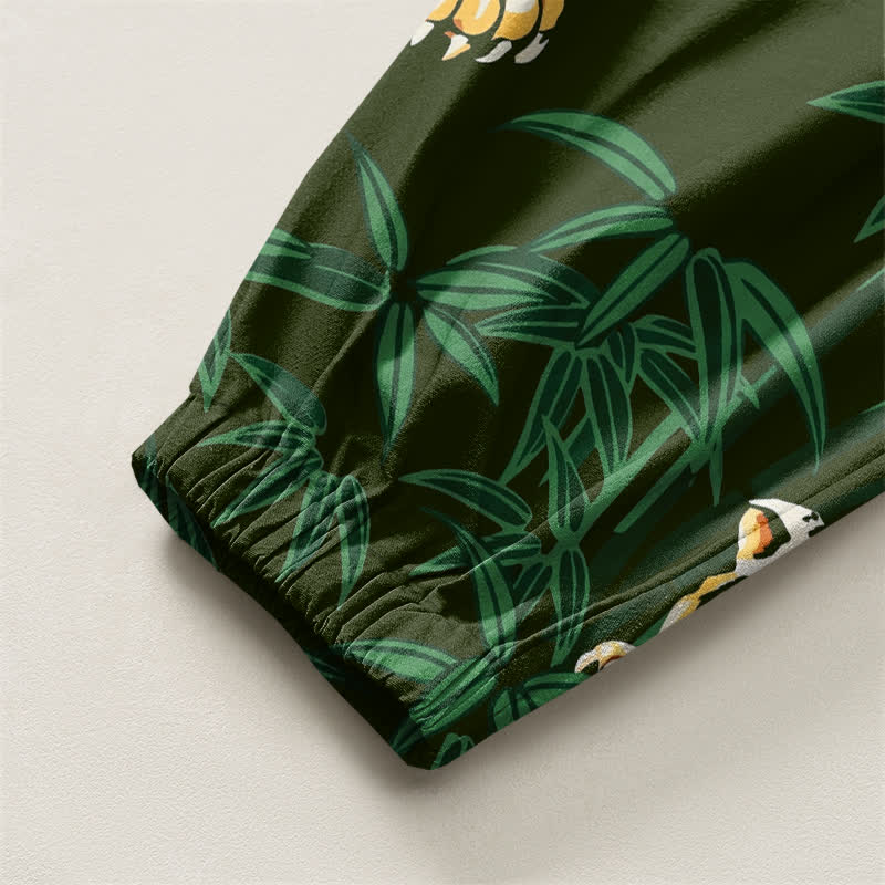 Buddha Stones Pantaloni harem da uomo in puro cotone con coulisse e tasche, fantasia a foglie tropicali e tigre. - image 10