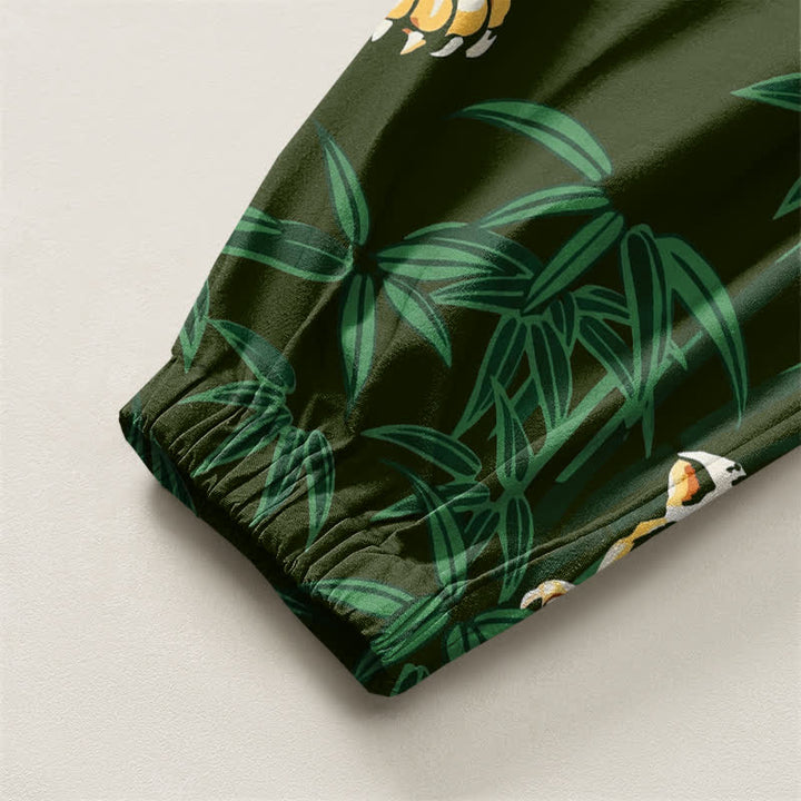 Buddha Stones Pantaloni harem da uomo in puro cotone con coulisse e tasche, fantasia a foglie tropicali e tigre. - image 10