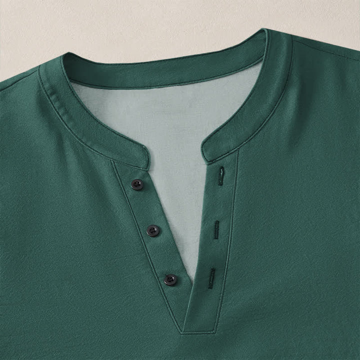 Buddha Stones Camicia da uomo a maniche lunghe con scollo a V e bottoni, in cotone bianco con motivo bambù. - image 11