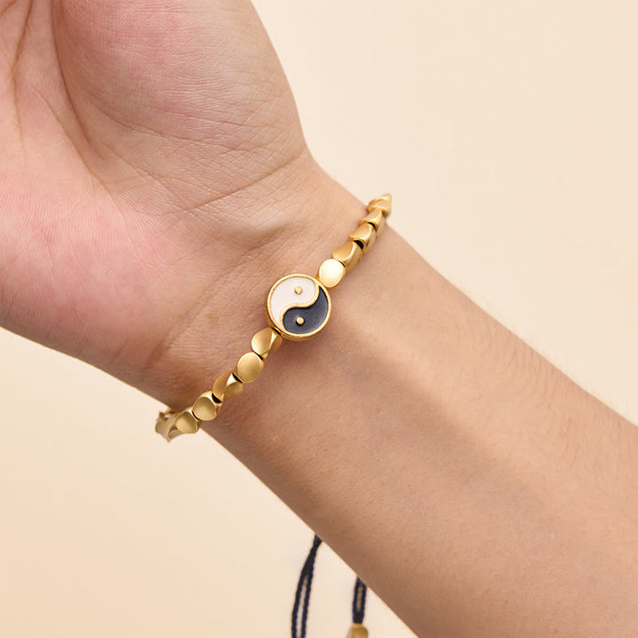 Buddha Stones Bracciale tibetano Yin Yang con perline di rame e cordino nero. - image 9