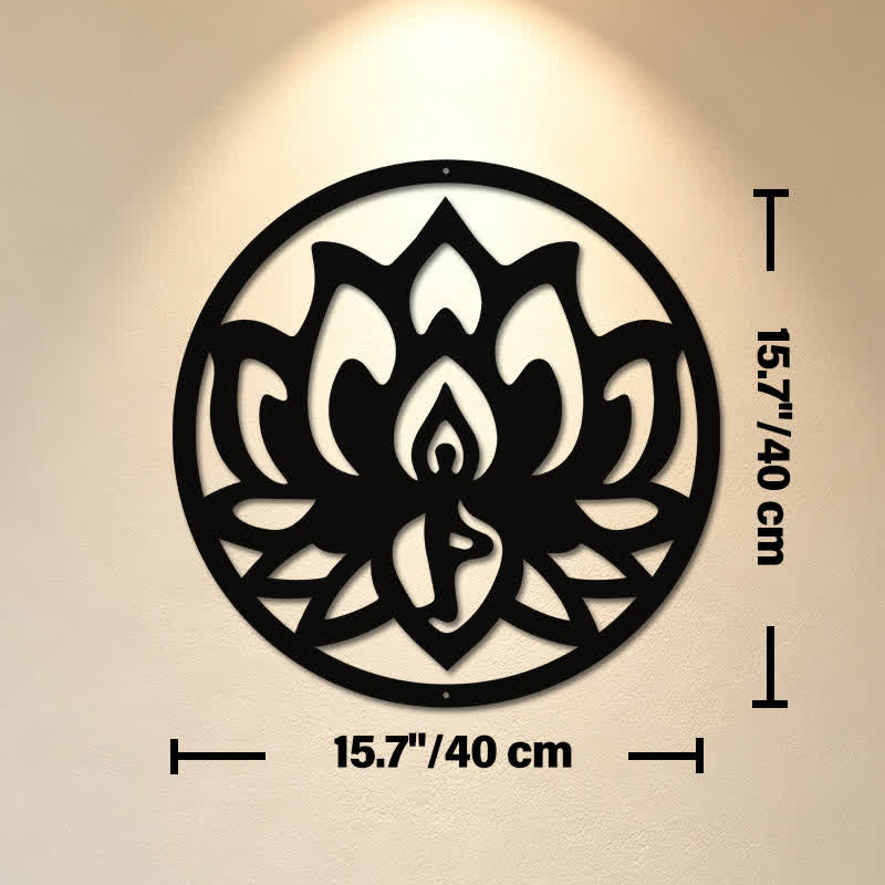 Buddha Stones Decorazione murale rotonda in metallo nero con simboli significativi di loto e illuminazione. - Circa 40 cm x 40 cm x 0,1 cm / 15,75 pollici x 15,75 pollici x 0,04 pollici - image 8