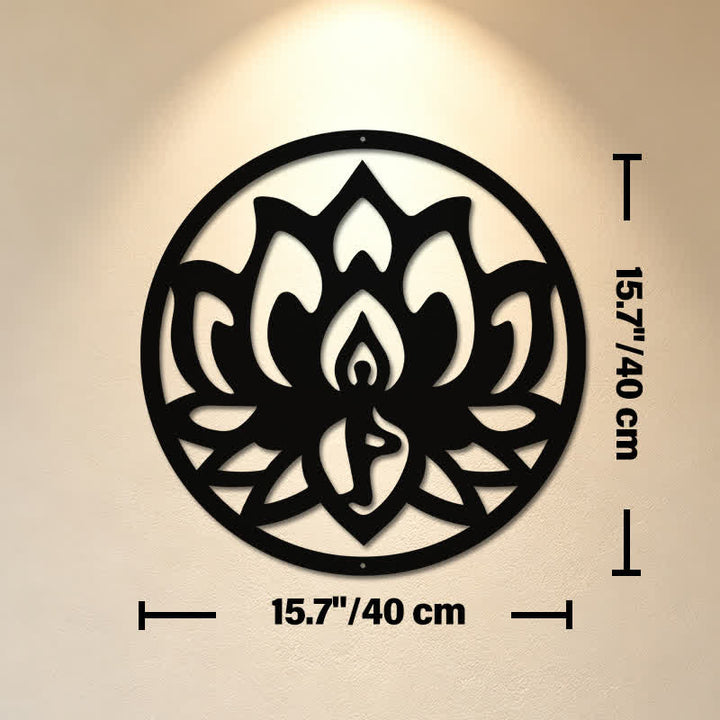 Buddha Stones Decorazione murale rotonda in metallo nero con simboli significativi di loto e illuminazione. - Circa 40 cm x 40 cm x 0,1 cm / 15,75 pollici x 15,75 pollici x 0,04 pollici - image 8