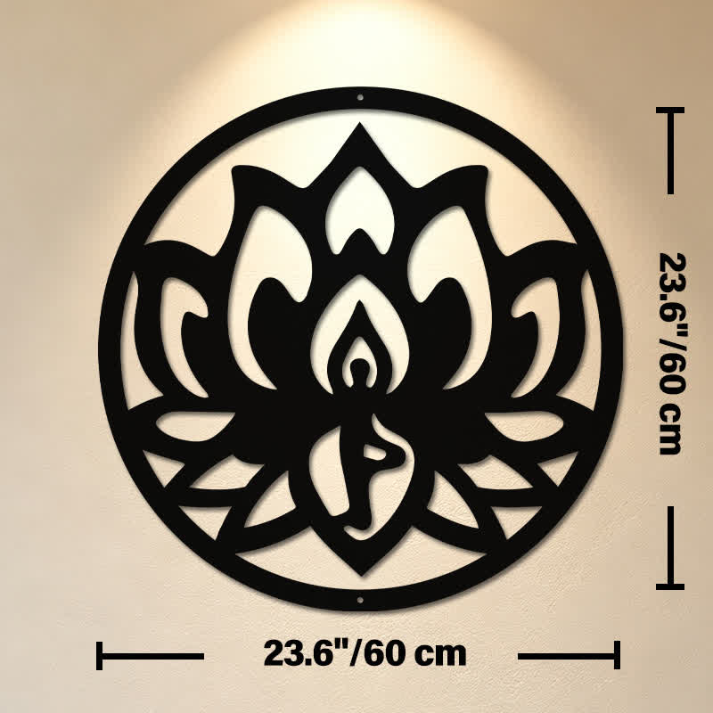 Buddha Stones Decorazione murale rotonda in metallo nero con simboli significativi di loto e illuminazione. - Circa 60 cm x 60 cm x 0,12 cm / 23,62 pollici x 23,62 pollici x 0,05 pollici - image 12