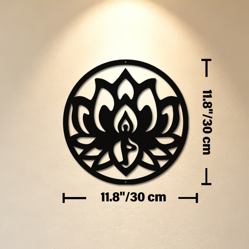 Buddha Stones Decorazione murale rotonda in metallo nero con simboli significativi di loto e illuminazione. - Circa 30 cm x 30 cm x 0,1 cm / 11,81 pollici x 11,81 pollici x 0,04 pollici - image 4