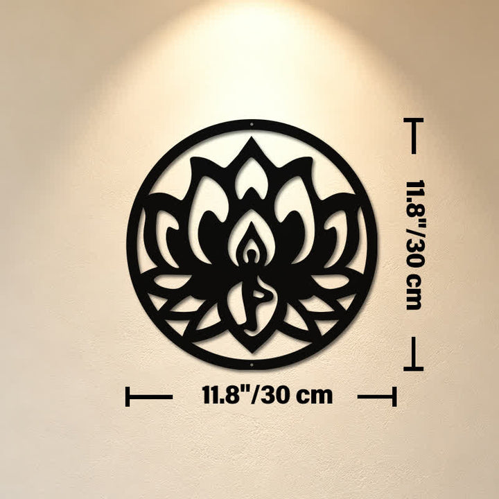 Buddha Stones Decorazione murale rotonda in metallo nero con simboli significativi di loto e illuminazione. - Circa 30 cm x 30 cm x 0,1 cm / 11,81 pollici x 11,81 pollici x 0,04 pollici - image 4