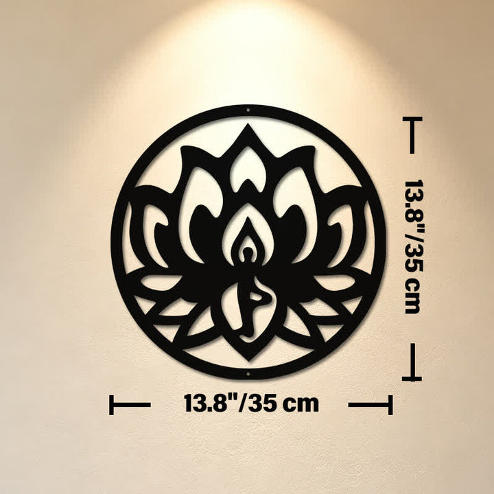 Buddha Stones Decorazione murale rotonda in metallo nero con simboli significativi di loto e illuminazione. - Circa 35 cm x 35 cm x 0,1 cm / 13,78 pollici x 13,78 pollici x 0,04 pollici - image 6