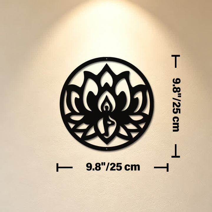 Buddha Stones Decorazione murale rotonda in metallo nero con simboli significativi di loto e illuminazione. - Circa 25 cm x 25 cm x 0,1 cm / 9,84 pollici x 9,84 pollici x 0,04 pollici - image 2