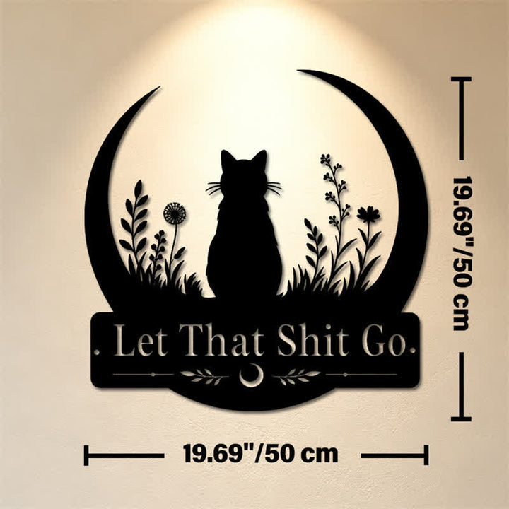 Buddha Stones Decorazione da parete in metallo Crescent Moon Cat "Let That Shit Go" - Circa 50 cm x 50 cm x 0,12 cm / 19,69 pollici x 19,69 pollici x 0,05 pollici - image 10
