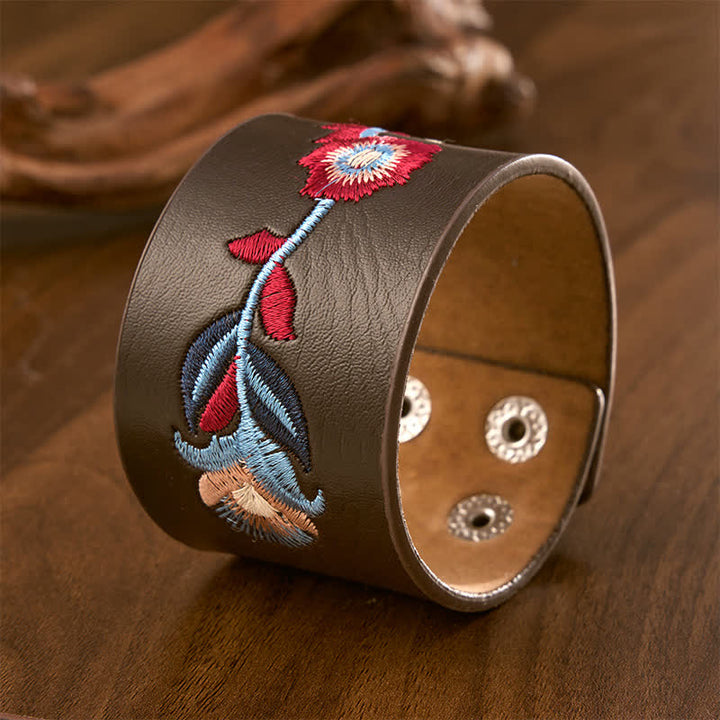 Buddha Stones Bracciale vintage con fibbia in pelle ricamata con fiori, rose e farfalle. - image 10
