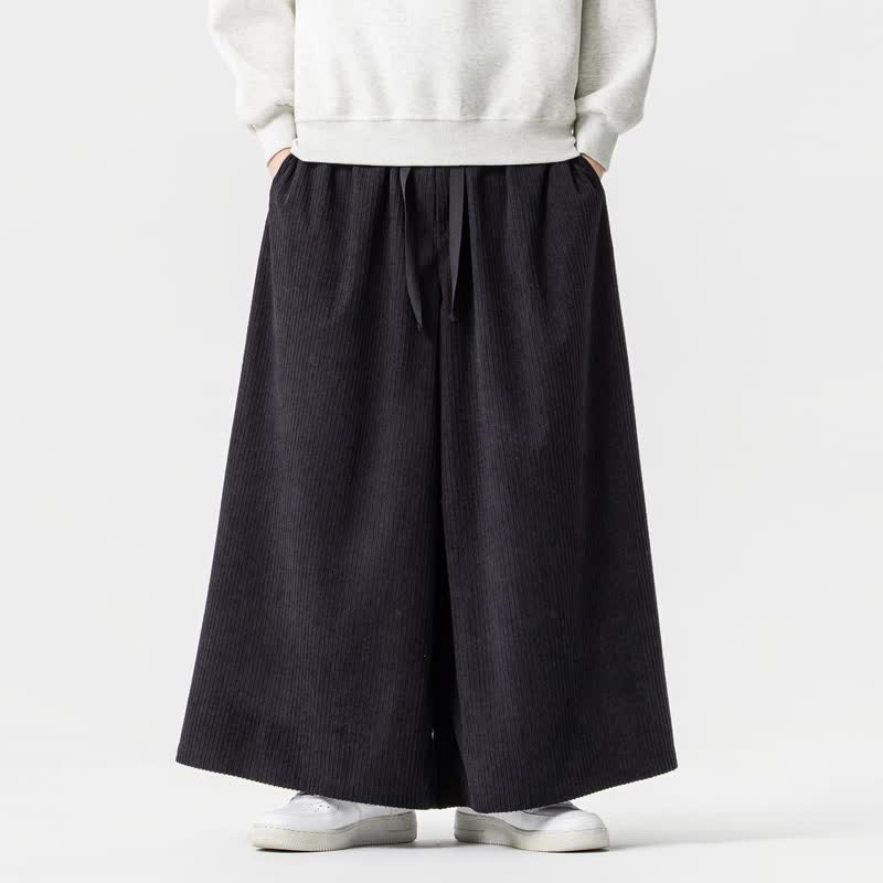 Buddha Stones Pantaloni da uomo a gamba larga con coulisse, classici, in velluto a coste tinta unita, ideali per autunno/inverno. - Nero - US/UK/AU46, EU56 (5XL) - image 8