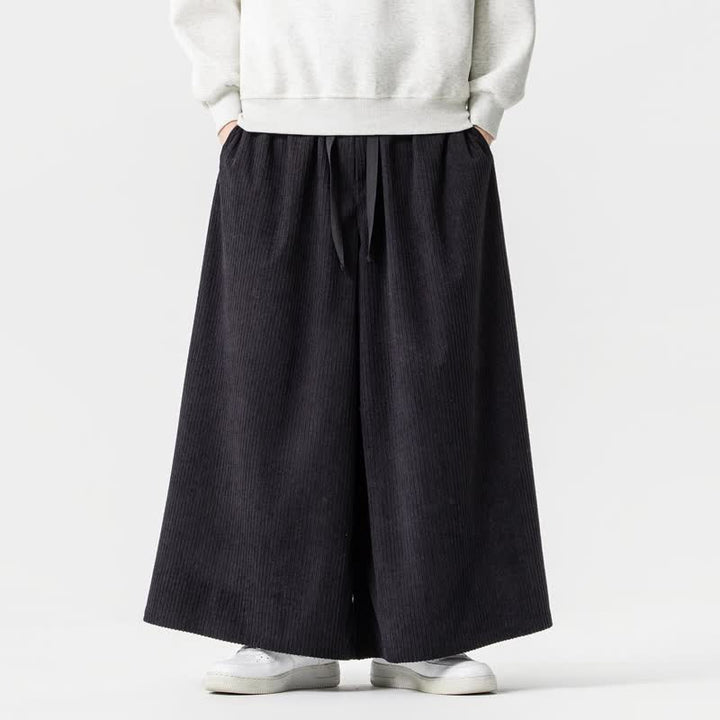 Buddha Stones Pantaloni da uomo a gamba larga con coulisse, classici, in velluto a coste tinta unita, ideali per autunno/inverno. - Nero - US/UK/AU46, EU56 (5XL) - image 8