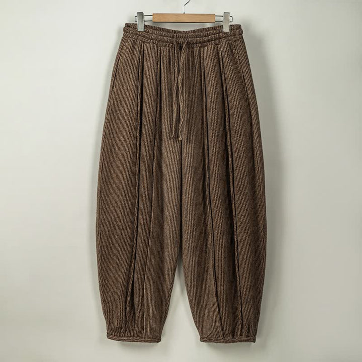 Buddha Stones Pantaloni lunghi da uomo a tinta unita, stile vintage, con coulisse, per autunno/inverno, modello harem con tasche. - Marrone sella - US/UK/AU46, EU56 (5XL) - image 0