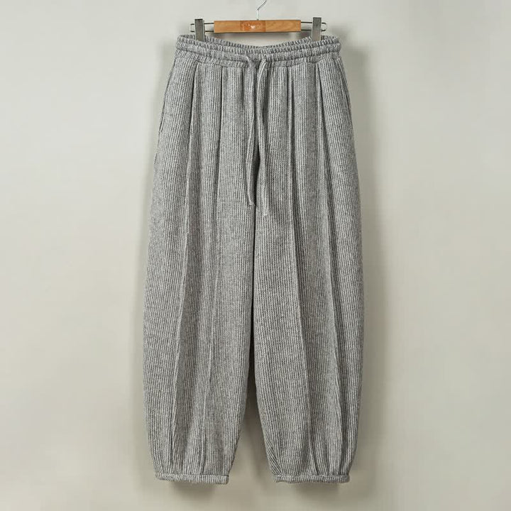 Buddha Stones Pantaloni lunghi da uomo a tinta unita, stile vintage, con coulisse, per autunno/inverno, modello harem con tasche. - Grigio tenue - US/UK/AU46, EU56 (5XL) - image 9