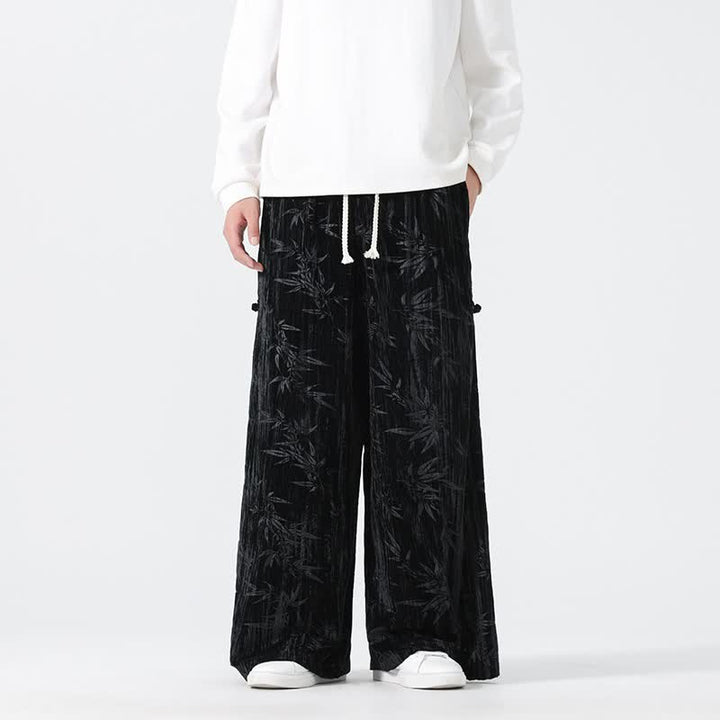 Buddha Stones Pantaloni lunghi da uomo a gamba dritta con coulisse, stile boho, autunno/inverno, con motivo astratto in bambù e tasche. - Nero - US/UK/AU44, EU54 (4XL) - image 10