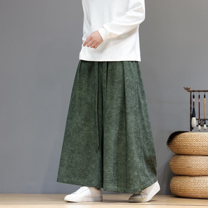 Buddha Stones Pantaloni da uomo a gamba larga in velluto a coste, stile vintage, con coulisse, per autunno/inverno. - Verde oliva scuro - US/UK/AU46, EU56 (5XL) - image 0