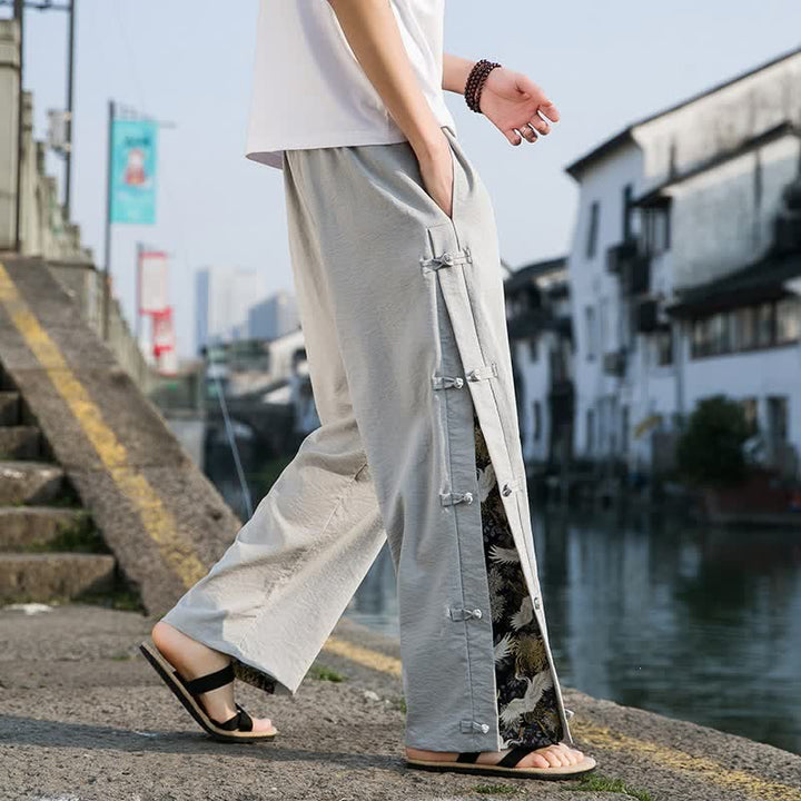 Buddha Stones Pantaloni lunghi da uomo a gamba dritta con spacchi laterali, stile Tang Crane, per primavera/estate, casual, modello dritti, con tasche. - Grigio chiaro - US/UK/AU46, EU56 (5XL) - image 18