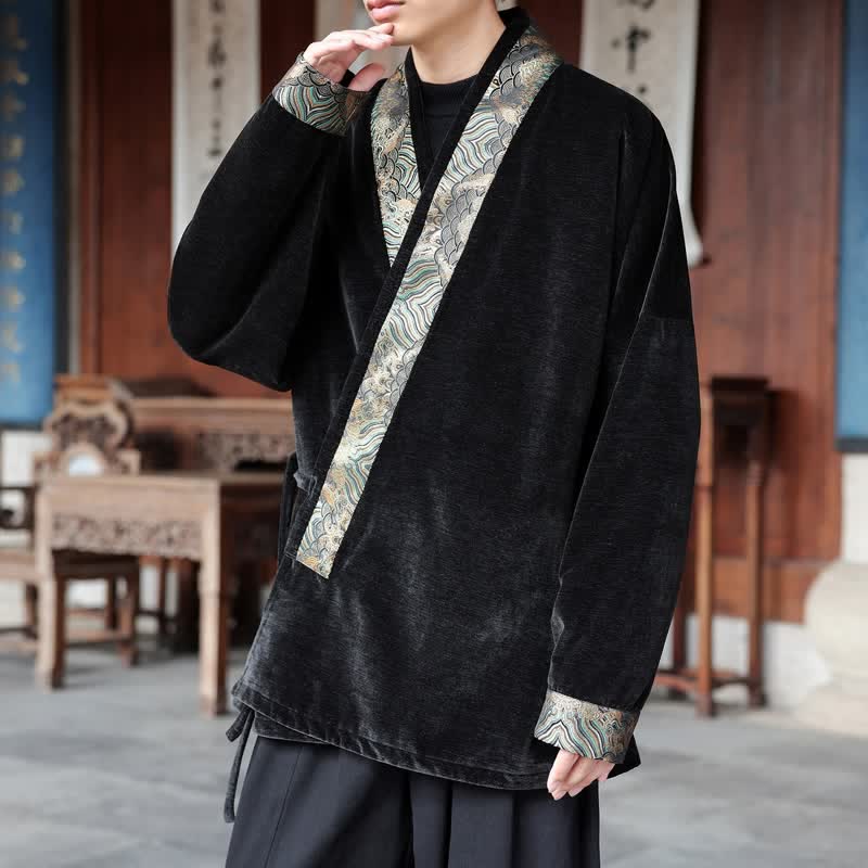 Buddha Stones Kimono da uomo stile Tang vintage con coulisse e finiture ondulate, per autunno/inverno. - image 5
