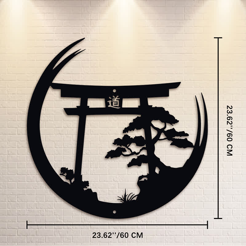Buddha Stones Decorazione murale in metallo nero opaco con simboli significativi: Torii e pino. - Circa 60 cm x 60 cm x 0,12 cm / 23,62 pollici x 23,62 pollici x 0,05 pollici - image 13