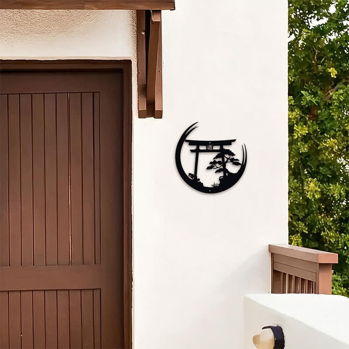 Buddha Stones Decorazione murale in metallo nero opaco con simboli significativi: Torii e pino. - image 5