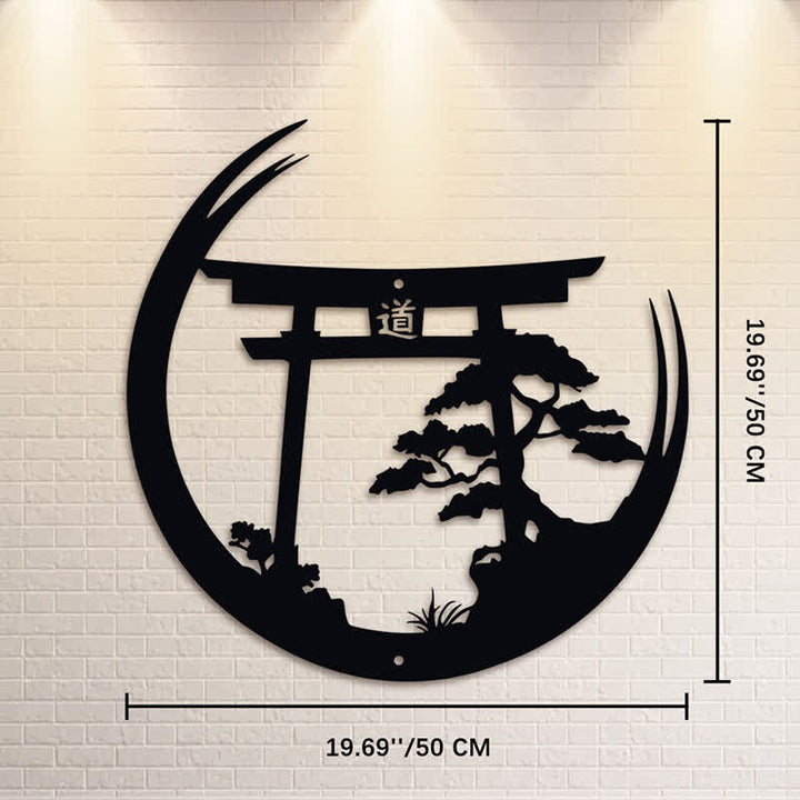 Buddha Stones Decorazione murale in metallo nero opaco con simboli significativi: Torii e pino. - Circa 50 cm x 50 cm x 0,12 cm / 19,69 pollici x 19,69 pollici x 0,05 pollici - image 11