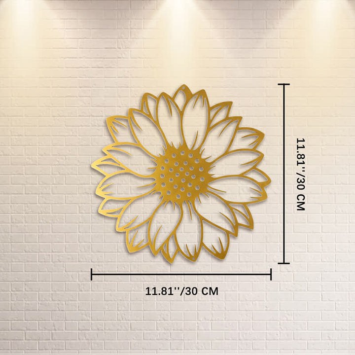 Buddha Stones Decorazione murale rotonda in ferro con girasoli floreali, energia energetica - Oro - Circa 30 cm x 30 cm x 0,1 cm / 11,81 pollici x 11,81 pollici x 0,04 pollici - image 21