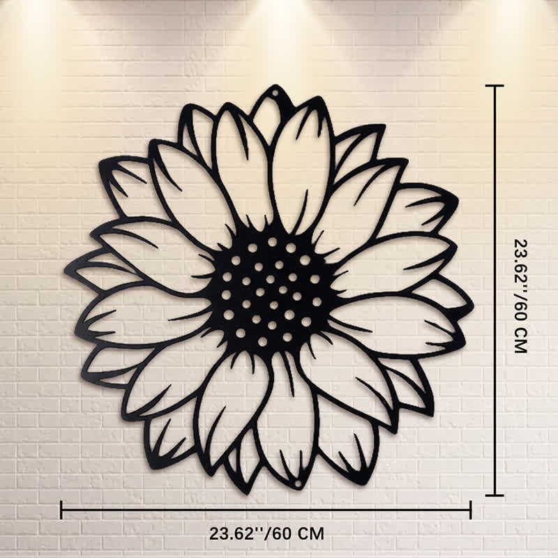 Buddha Stones Decorazione murale rotonda in ferro con girasoli floreali, energia energetica - Nero - Circa 60 cm x 60 cm x 0,12 cm / 23,62 pollici x 23,62 pollici x 0,05 pollici - image 13