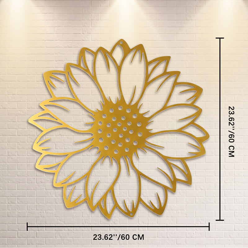 Buddha Stones Decorazione murale rotonda in ferro con girasoli floreali, energia energetica - Oro - Circa 60 cm x 60 cm x 0,12 cm / 23,62 pollici x 23,62 pollici x 0,05 pollici - image 30