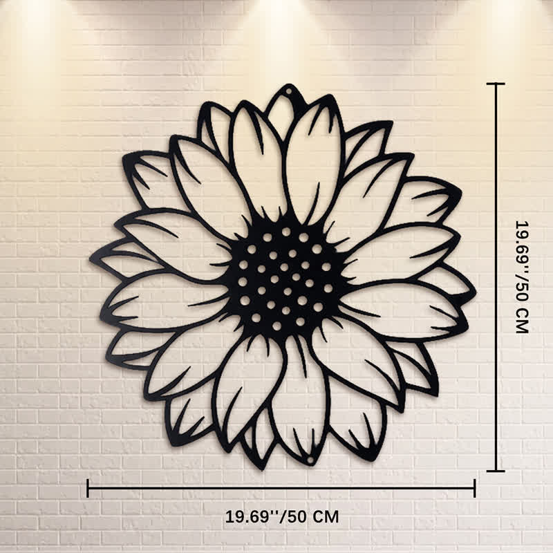 Buddha Stones Decorazione murale rotonda in ferro con girasoli floreali, energia energetica - Nero - Circa 50 cm x 50 cm x 0,12 cm / 19,69 pollici x 19,69 pollici x 0,05 pollici - image 11