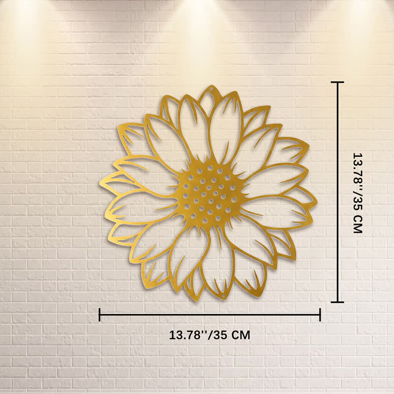 Buddha Stones Decorazione murale rotonda in ferro con girasoli floreali, energia energetica - Oro - Circa 35 cm x 35 cm x 0,1 cm / 13,78 pollici x 13,78 pollici x 0,04 pollici - image 23