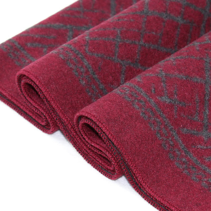 Buddha Stones Sciarpa classica da uomo con nappe e motivo geometrico a tratteggio incrociato, ideale per autunno/inverno. - image 10