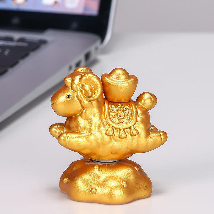 Buddha Stones Decorazione da scrivania rotante in resina a forma di capra o pecora dello zodiaco cinese, simbolo di prosperità. Un simpatico animale decorativo. - Oro, circa 4,2 cm × 4,2 cm × 6 cm - image 10