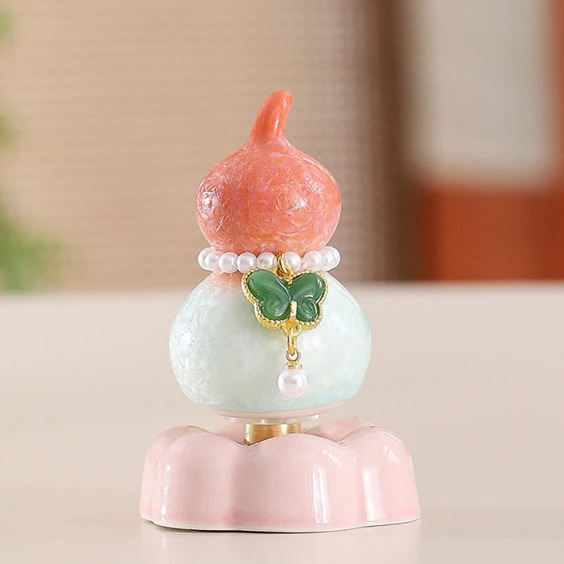 Buddha Stones Zucca a forma di farfalla in ceramica girevole, decorazione per uno stile di vita consapevole. - Zucca arancione + Farfalla verde scuro + Base rosa - image 15