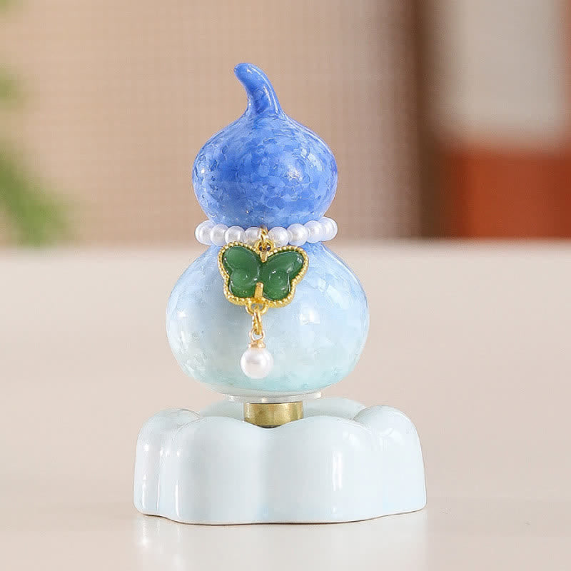 Buddha Stones Zucca a forma di farfalla in ceramica girevole, decorazione per uno stile di vita consapevole. - Zucca Blu scuro + Farfalla verde scuro + Base blu - image 17